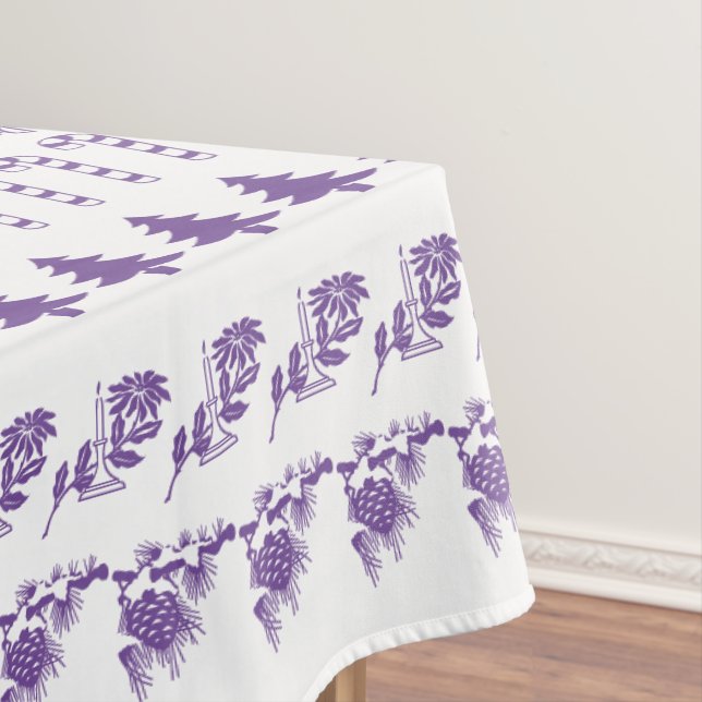 Festive Purple & White Iconic Christmas Pattern Tablecloth (In Situ)