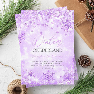 Festive Purple Winter ONEDERLAND 1st Birthday Invitation