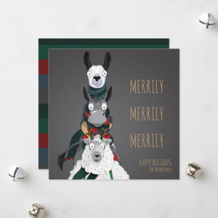 Festive Quirky Fun “Merrily Merrily Merrily” Grey Holiday Card