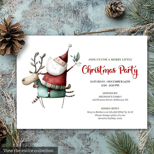 Festive Quirky Santa Watercolor Holiday Invitation (Festive Quirky Santa Watercolor Holiday Invitation)