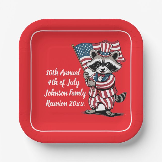 Festive Racoon 4th of July Celebration  Paper Plate (Front)