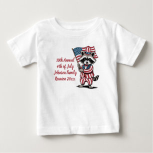 Festive Racoon 4th of July Family Reunion Baby T-Shirt