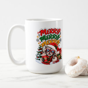 Festive Racoon Christmas Tree Hot Cocoa Merry Coffee Mug