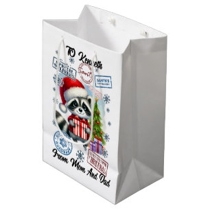 Festive Racoon Santa Sack & treat Medium Gift Bag