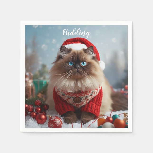 Festive Ragdoll Cat Christmas Personalised  Napkin (Front)
