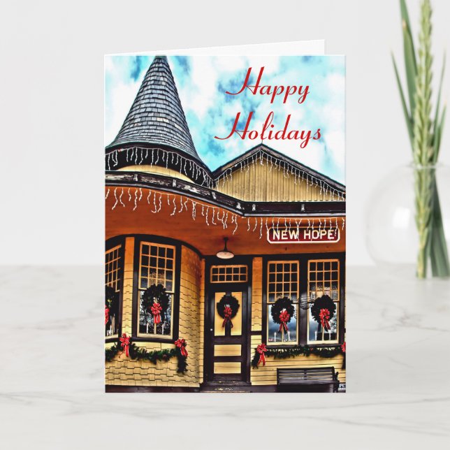 Festive Railway Station Holiday Card (Front)