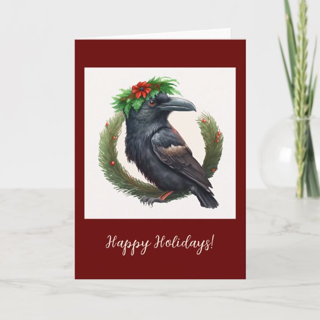 Festive Raven Folded Holiday / Christmas Card (Front)