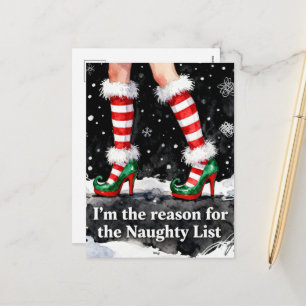 Festive Reason for the Naughty List Legs in Shoes Holiday Postcard