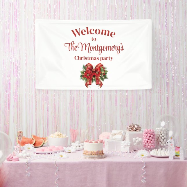 Festive Red and Gold Christmas Bow Banner (Party)
