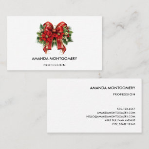 Festive Red and Gold Christmas Bow Business Card