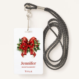 Festive Red and Gold Christmas Bow ID Badge