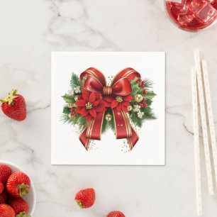 Festive Red and Gold Christmas Bow Napkin
