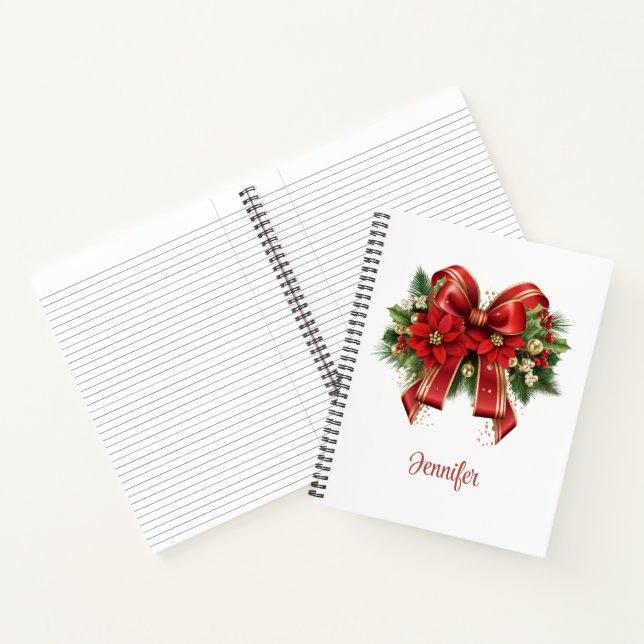 Festive Red and Gold Christmas Bow Notebook (Inside)