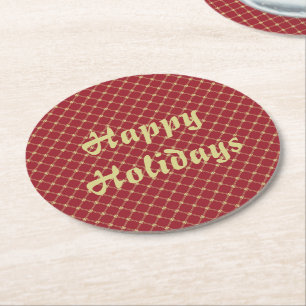 Festive Red and Gold Christmas Round Paper Coaster