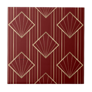 Festive red and gold pattern ceramic tile