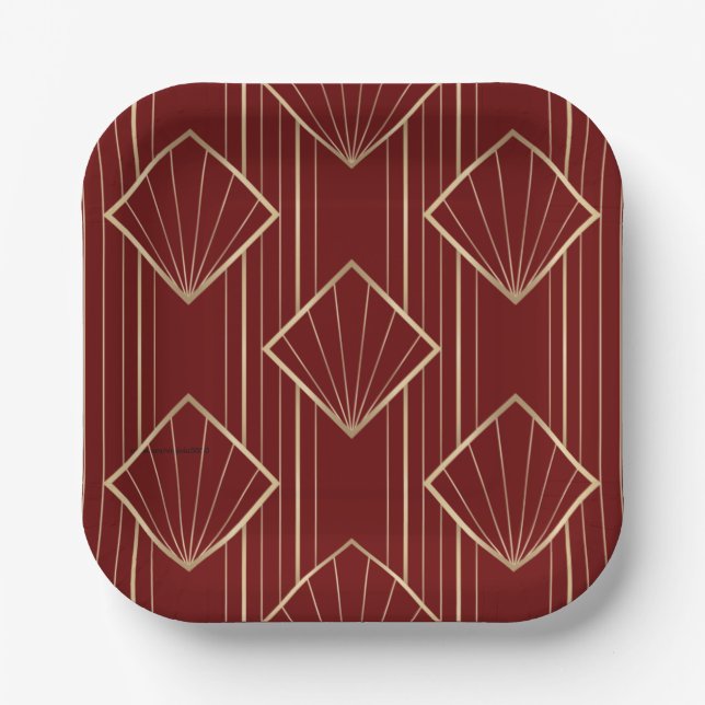 Festive red and gold pattern paper plate (Front)