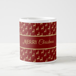 Festive Red and Gold Reindeer Large Coffee Mug