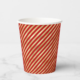 Festive Red and Gold Stripes Paper Cups