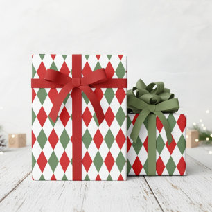 Festive Red and Green Argyle Diamonds Xmas Wrapping Paper