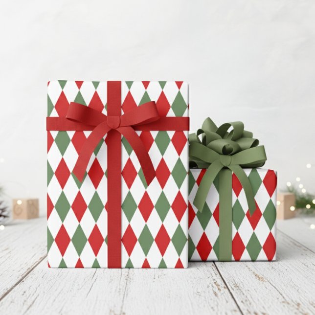 Festive Red and Green Argyle Diamonds Xmas Wrapping Paper (Festive Red and Green Argyle Pattern Xmas Wrapping Paper. Elegant Traditional Red and Green Diamonds)