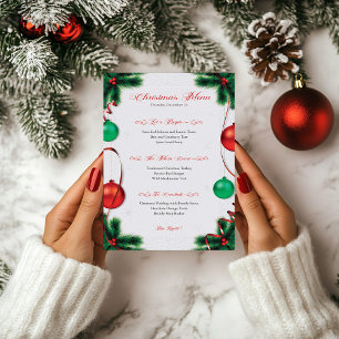 Festive Red and Green Christmas Dinner Menu Invitation