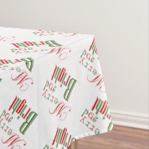 Festive Red and Green Christmas MERRY AND BRIGHT Tablecloth