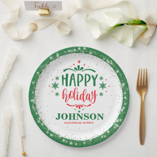 Festive Red and Green Christmas Office Party Paper Plate