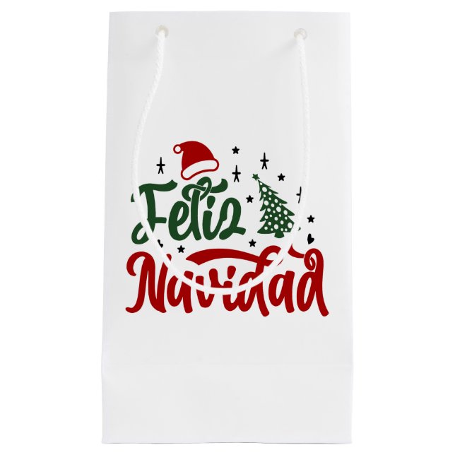 Festive Red and Green Feliz Navidad  Small Gift Bag (Front)