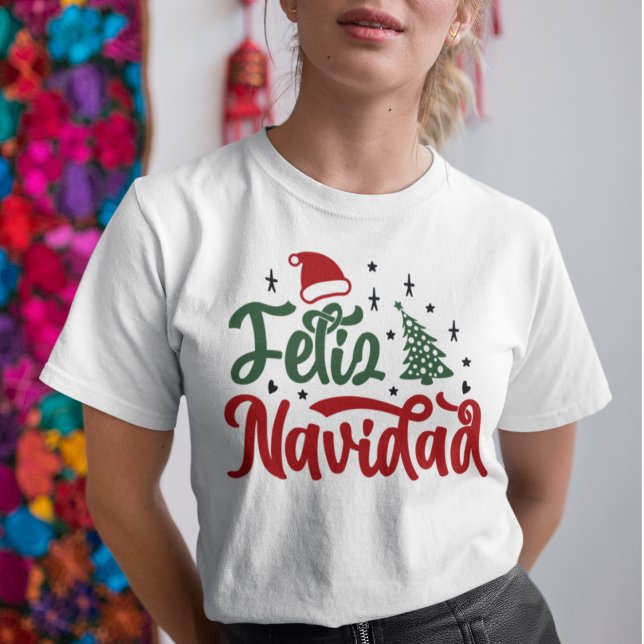 Festive Red and Green Feliz Navidad  T-Shirt (Red and Green Feliz Navidad Holiday T-shirt)
