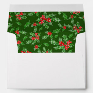 Festive Red And Green Holly Printed Inside Envelope