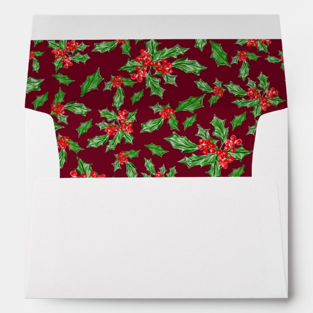 Festive Red And Green Holly Printed Inside Envelope (Back (Bottom))