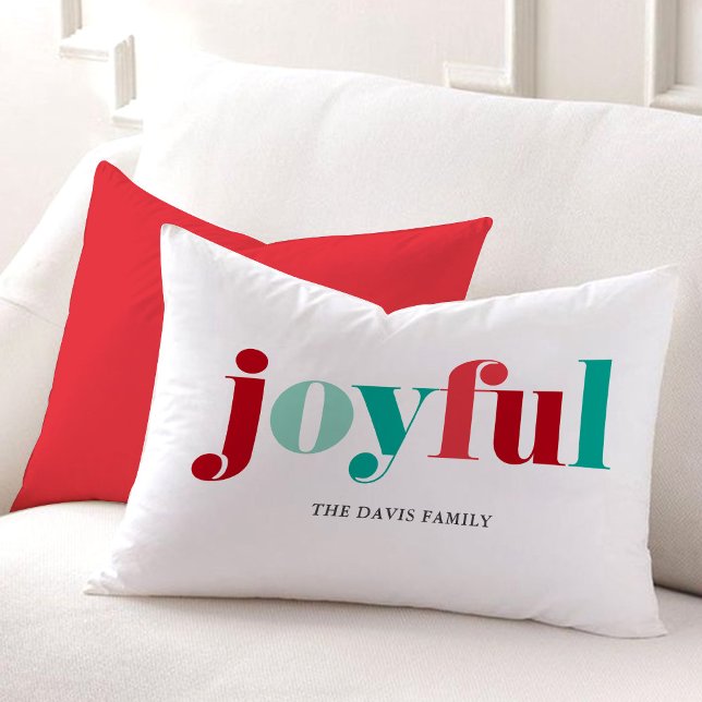 Festive Red and Green "Joyful" Christmas Decorative Cushion (Creator Uploaded)