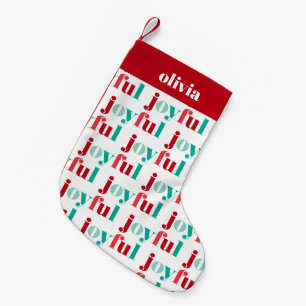 Festive Red and Green "Joyful" Typography Small Christmas Stocking