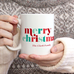 Festive Red and Green Lettering Ornament Photo Coffee Mug