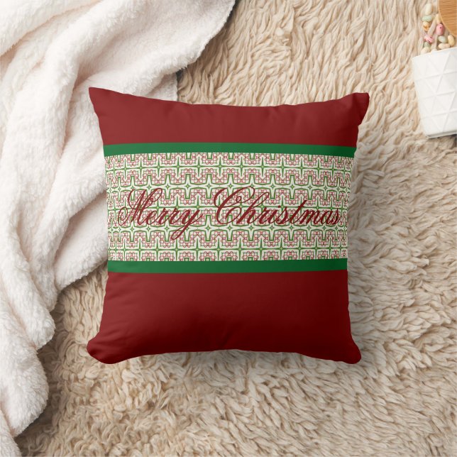 Festive Red and Green Merry Christmas Pillow (Blanket)