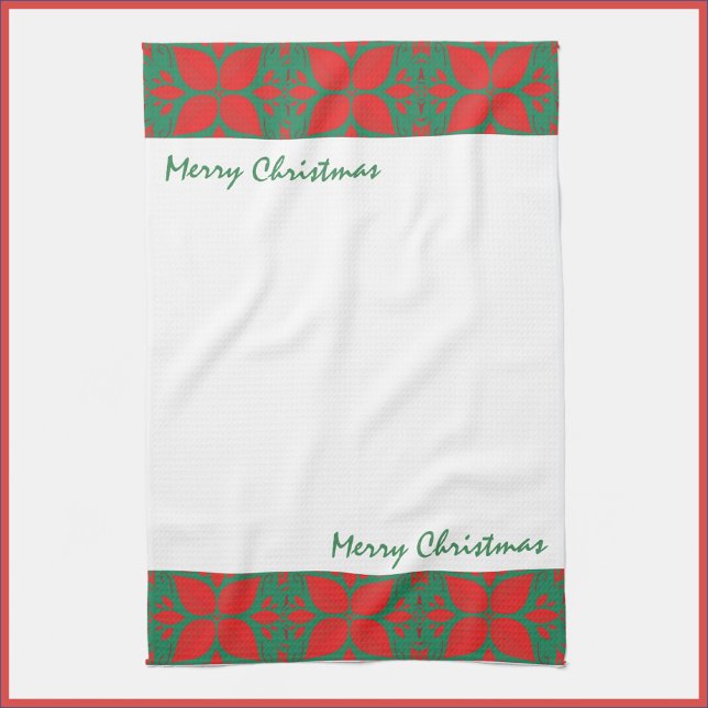 Festive Red and Green Modern Floral Tea Towel (Creator Uploaded)