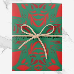 Festive Red and Green Pattern Wrapping Paper Sheet