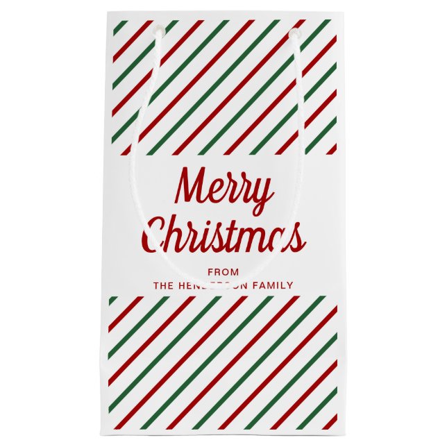 Festive Red And Green Stripes Christmas Small Gift Bag (Front)