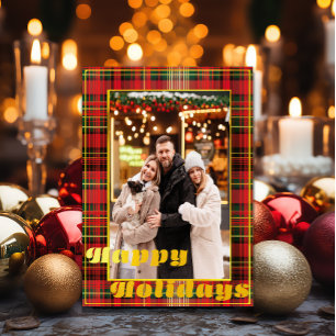 Festive Red and Green Tartan 'Happy Holidays' Holiday Card