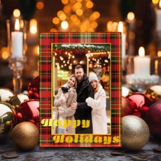 Festive Red and Green Tartan 'Happy Holidays' Holiday Card