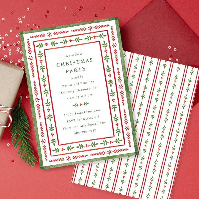 Festive Red and Green Watercolor Christmas Party Invitation (Creator Uploaded)