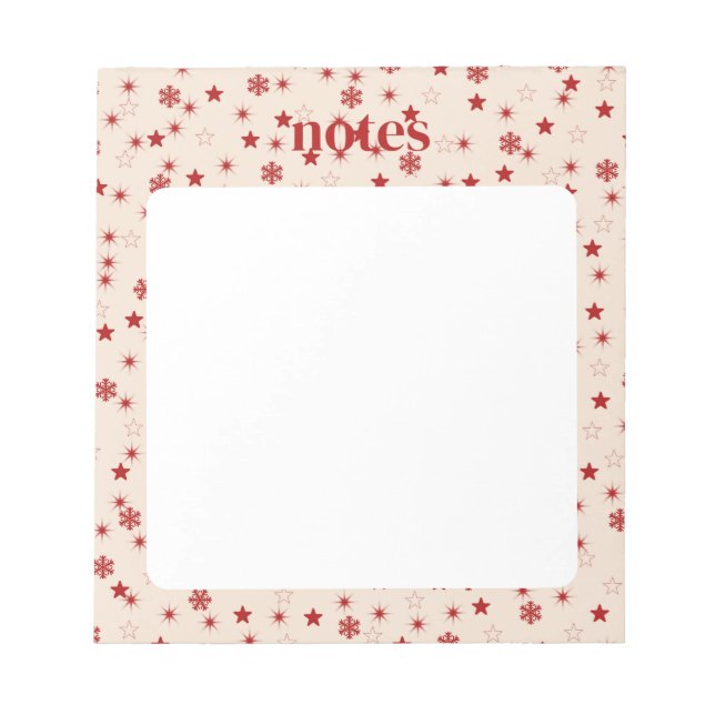 Festive Red and Pink Snowflake Stars Notepad (Front)