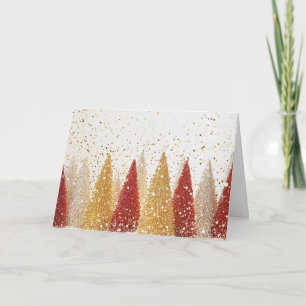 Festive Red and Silver Trees with Snowflakes Card