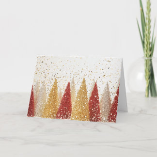 Festive Red and Silver Trees with Snowflakes Card