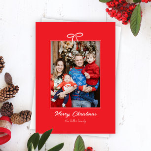 Festive Red and White Bow Christmas Holiday Photo  Card