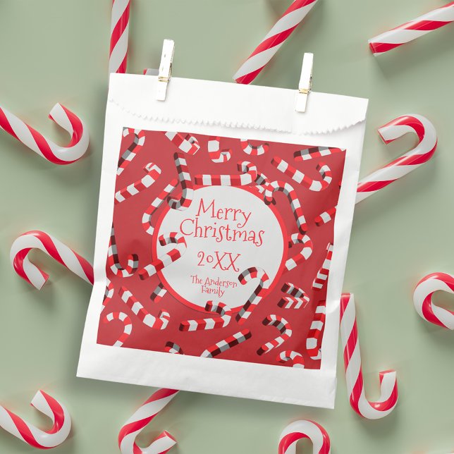 Festive Red and White Candy Canes Christmas Favour Bag (Creator Uploaded)