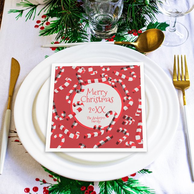 Festive Red and White Candy Canes Christmas Napkin (Creator Uploaded)