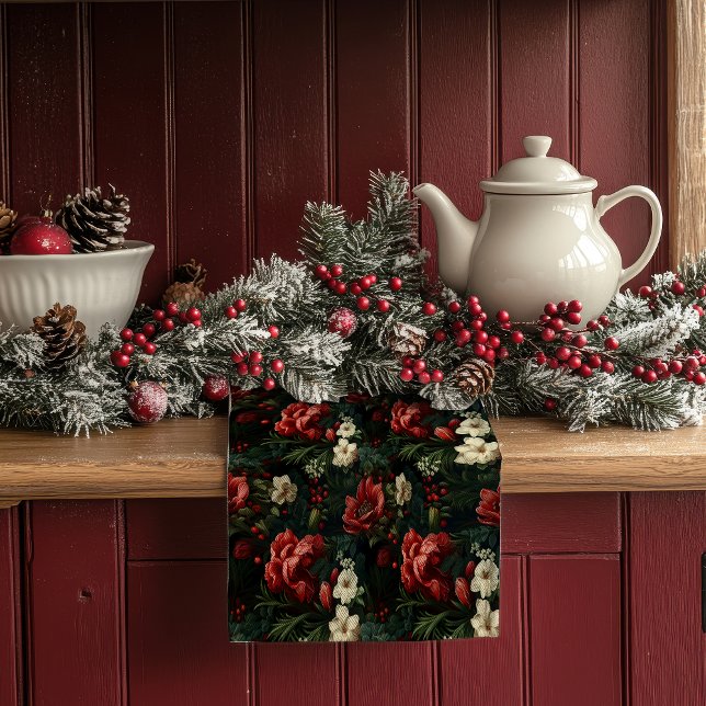 Festive Red and White Christmas Flowers |  Tea Towel (Creator Uploaded)