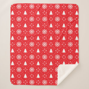 Festive Red And White Christmas Pattern Sherpa Blanket