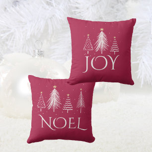Festive Red and White Christmas Trees JOY NOEL Cushion